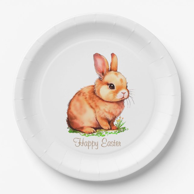 Niedlich Osterhase auf Weiß Pappteller (Vorderseite)
