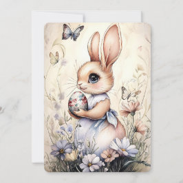 Niedlich Osterhase Ei in Wildblumen Feiertagskarte