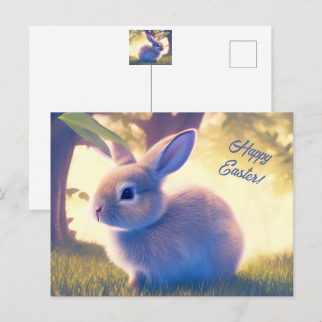 Niedlich Osterhase, Frohe Ostern - personalisierba Postkarte (Vorne/Hinten)