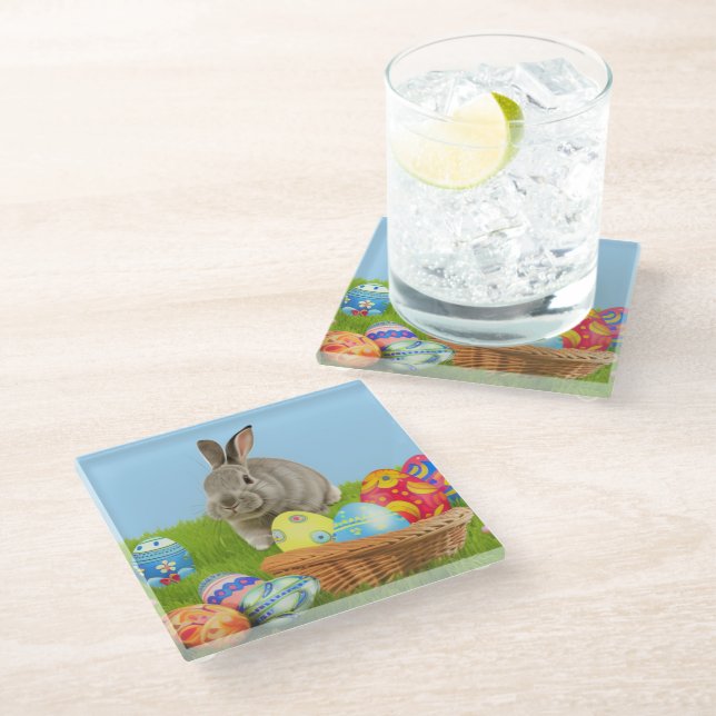 Niedlich Osterhase für positive Stimmung an der Gl Glasuntersetzer (Schrägansicht)