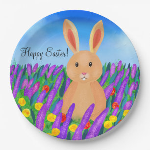 Niedlich Osterhase in den Blume Pappteller