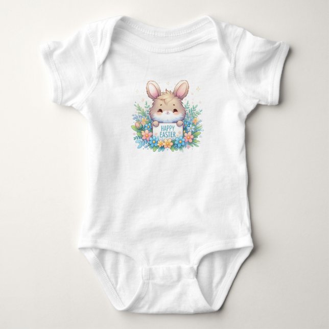 Niedlich Osterhase mit Blume Baby Strampler (Vorderseite)