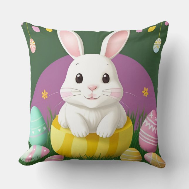 Niedlich Osterhase mit dekorativen Eiern Kissen (Vorderseite)