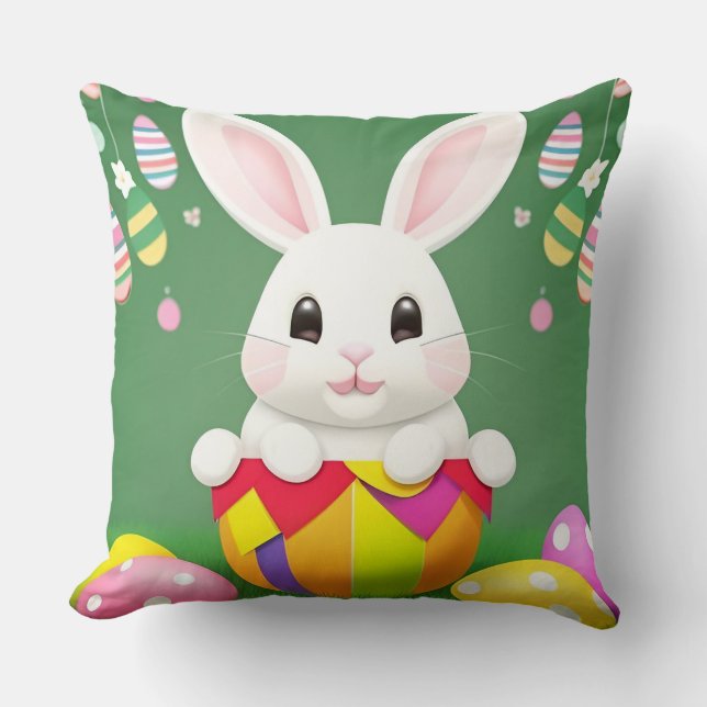 Niedlich Osterhase mit dekorativen Eiern Kissen (Vorderseite)