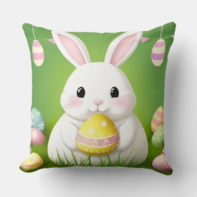 Niedlich Osterhase mit dekorativen Eiern Kissen (Vorderseite)