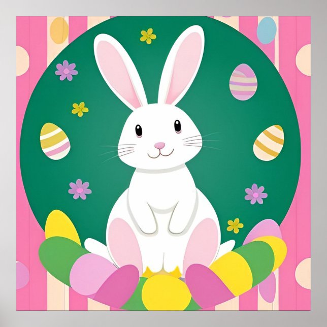 Niedlich Osterhase mit dekorativen Eiern Poster (Vorne)