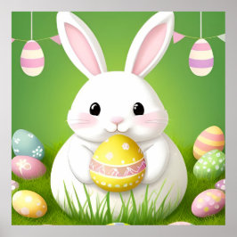 Niedlich Osterhase mit dekorativen Eiern Poster