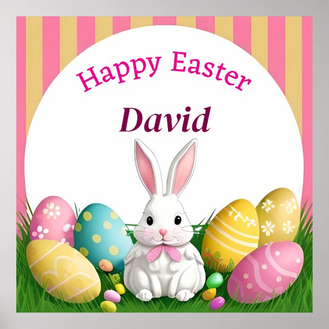 Niedlich Osterhase mit dekorativen Eiern Poster (Vorne)