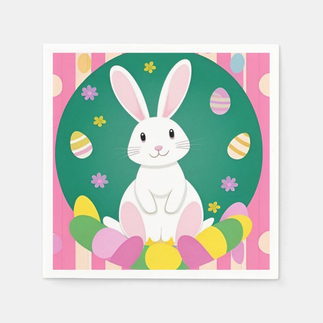 Niedlich Osterhase mit dekorativen Eiern Serviette (Vorderseite)