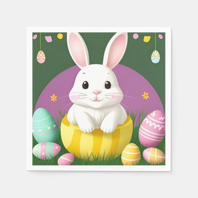 Niedlich Osterhase mit dekorativen Eiern Serviette (Vorderseite)