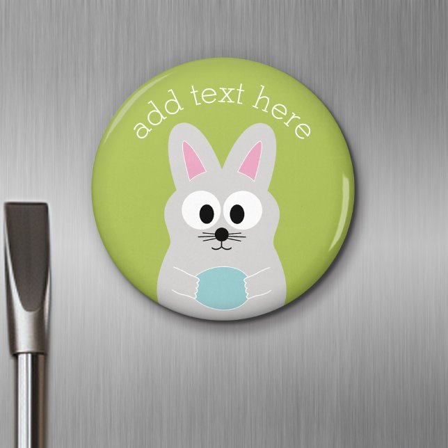 Niedlich Osterhase mit Ei und Individuelle Name Magnet (Personalized Fridge Magnet - Party Favor - Easter)