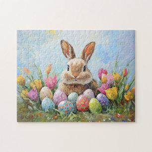 Niedlich Osterhase mit farbigen Eiern