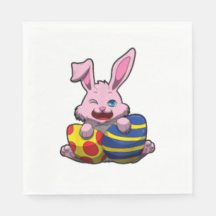 Niedlich Osterhase mit farbigen Eiern - Happy Oste Serviette