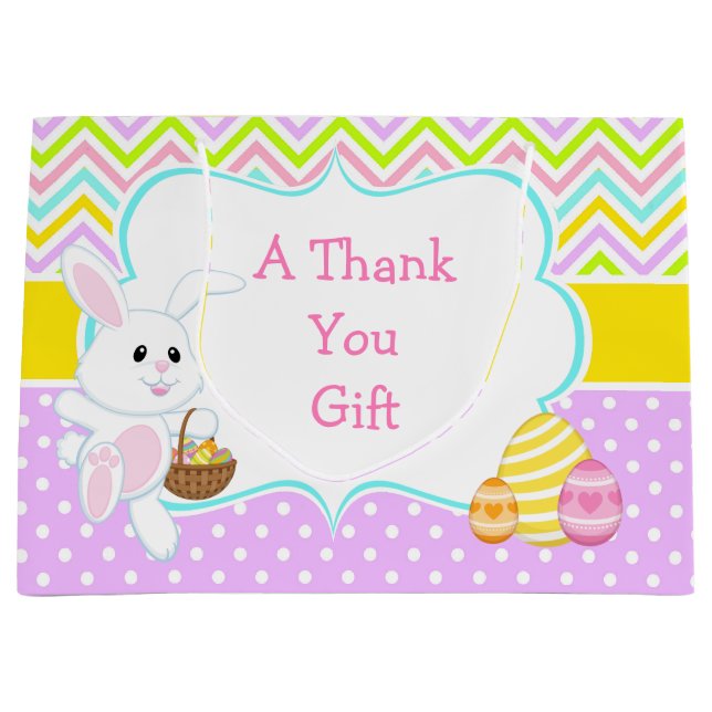 Niedlich Osterhase Ostereier Hunt Danke Große Geschenktüte (Vorderseite)