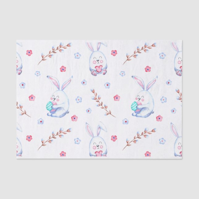 Niedlich Osterhase, Ostereier und Blume Seidenpapier (Vorderseite)