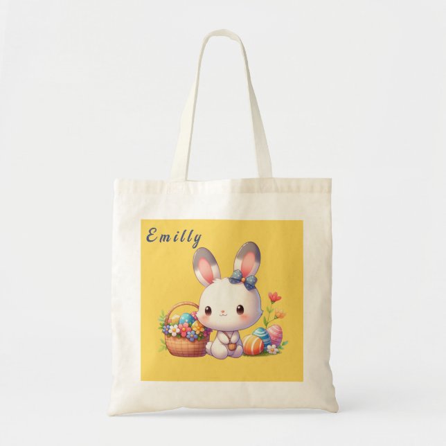 Niedlich Osterhase personalisiert Tragetasche (Vorne)