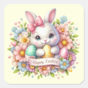 Niedlich Osterhase Quadratischer Aufkleber