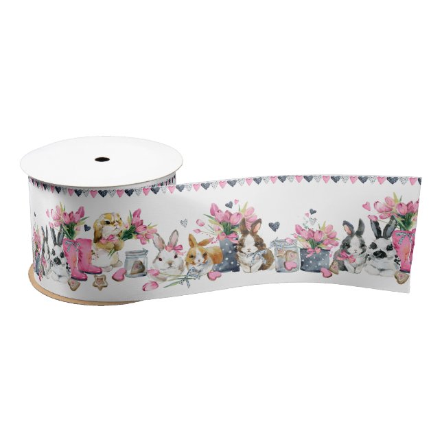 Niedlich Osterhase und Blume Satinband (Spule)