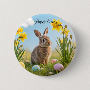 Niedlich Osterhase und Daffodin Button
