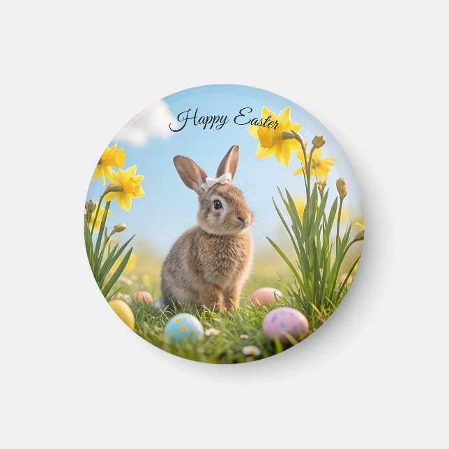 Niedlich Osterhase und Daffodin Magnet (Vorne)