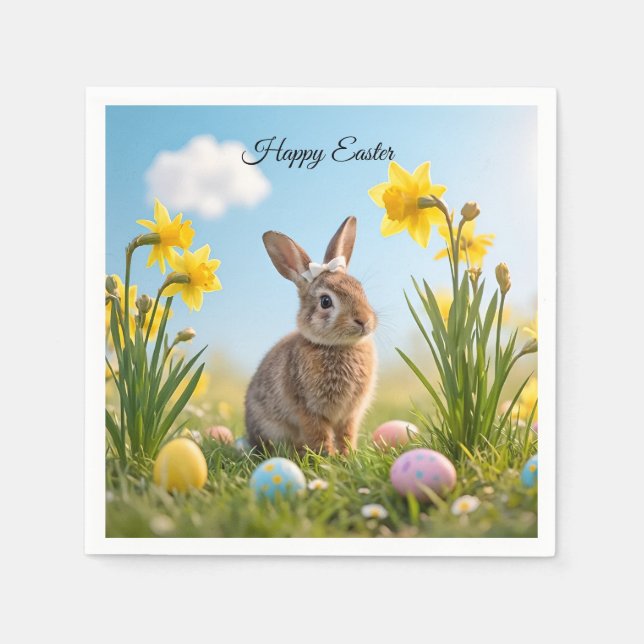 Niedlich Osterhase und Daffodin Serviette (Vorderseite)