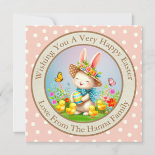 Niedlich Osterhase und glückliche Frühlingsblumen Einladung