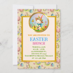 Niedlich Osterhase und glückliche Frühlingsblumen Einladung