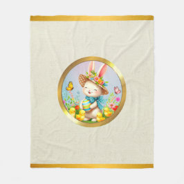 Niedlich Osterhase und glückliche Frühlingsblumen  Fleecedecke