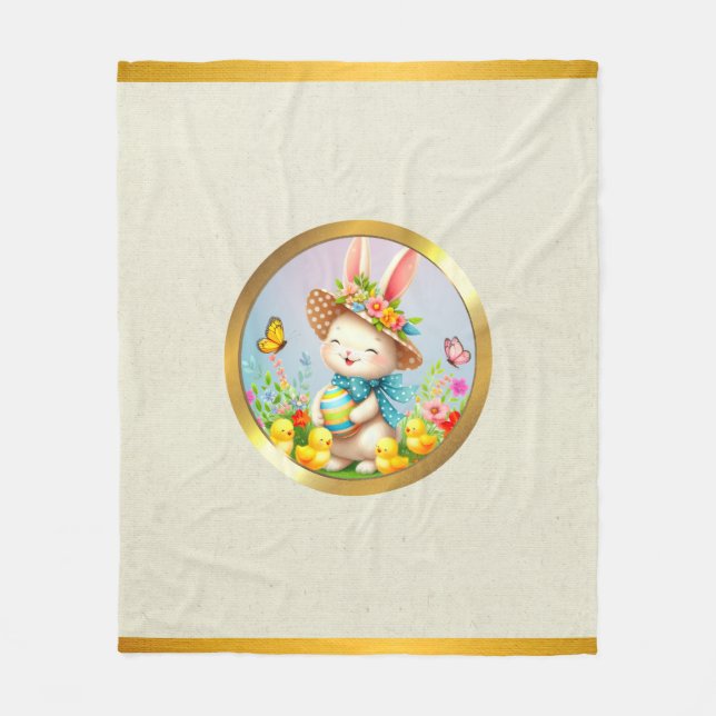 Niedlich Osterhase und glückliche Frühlingsblumen  Fleecedecke (Vorderseite)
