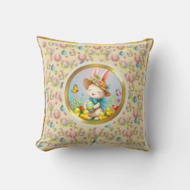 Niedlich Osterhase und glückliche Frühlingsblumen  Kissen