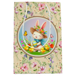 Niedlich Osterhase und glückliche Frühlingsblumen  Mittlere Geschenktüte