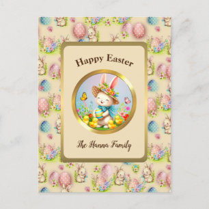 Niedlich Osterhase und glückliche Frühlingsblumen Postkarte