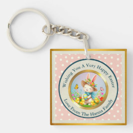 Niedlich Osterhase und glückliche Frühlingsblumen  Schlüsselanhänger