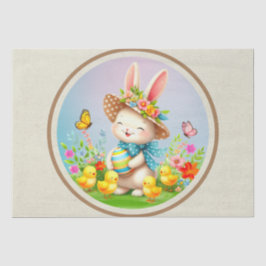 Niedlich Osterhase und glückliche Frühlingsblumen  Seidenpapier