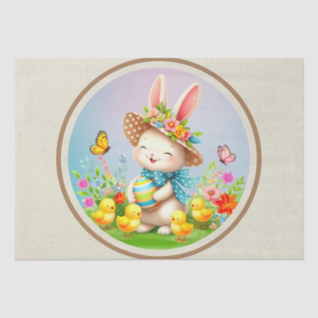 Niedlich Osterhase und glückliche Frühlingsblumen  Seidenpapier (Vorderseite)