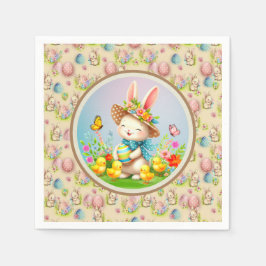 Niedlich Osterhase und glückliche Frühlingsblumen  Serviette