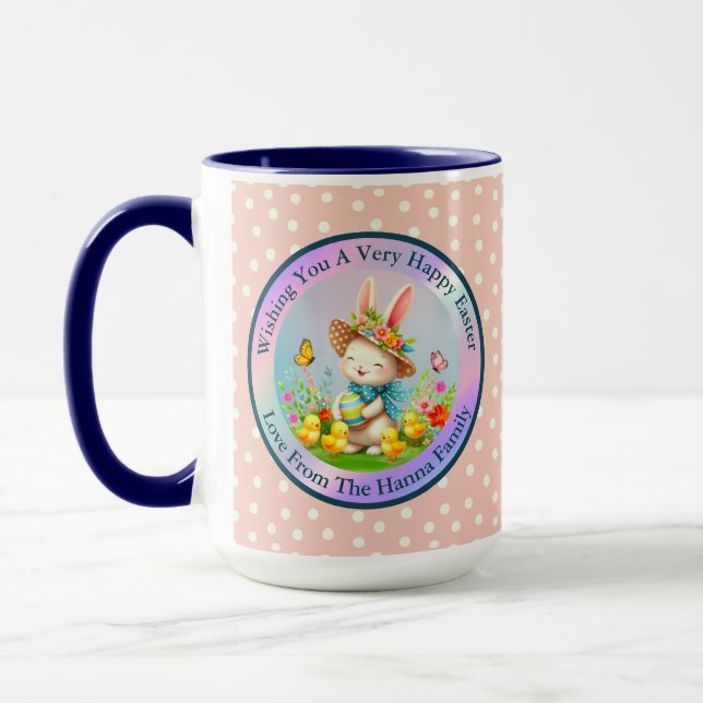 Niedlich Osterhase und glückliche Frühlingsblumen  Tasse (Links)