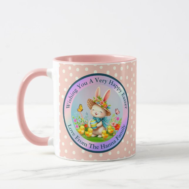 Niedlich Osterhase und glückliche Frühlingsblumen  Tasse (Links)