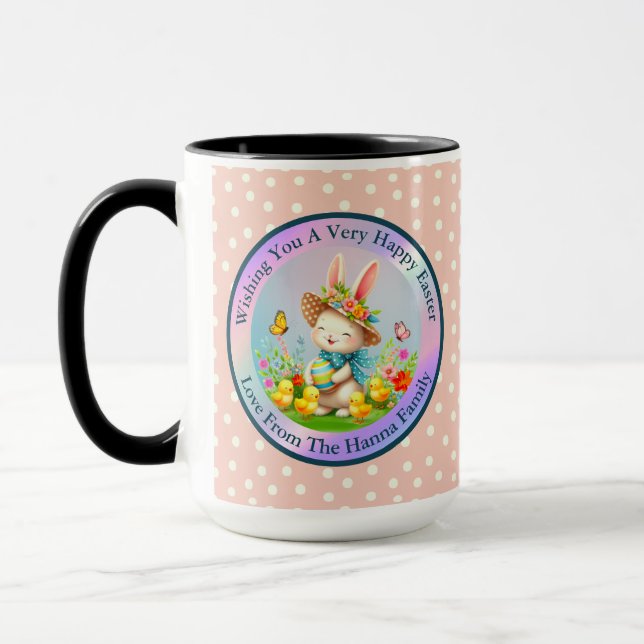 Niedlich Osterhase und glückliche Frühlingsblumen  Tasse (Links)