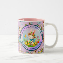 Niedlich Osterhase und glückliche Frühlingsblumen  Zweifarbige Tasse