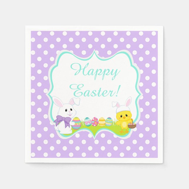 Niedlich Osterhase und Kick Ostereier Jagd Serviette (Vorderseite)