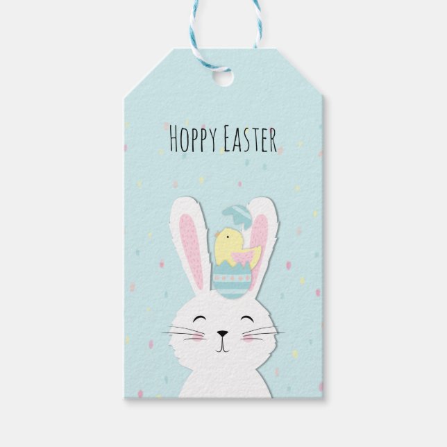 Niedlich Osterhasen türkisfarbener Hintergrund Geschenkanhänger (Vorderseite)