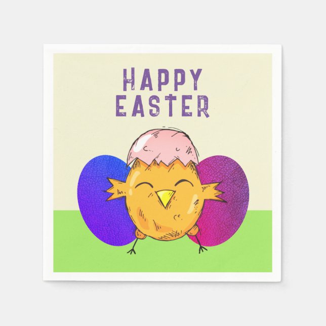 Niedlich Osterküken und Eierspeisen Frohe Ostern Serviette (Vorderseite)