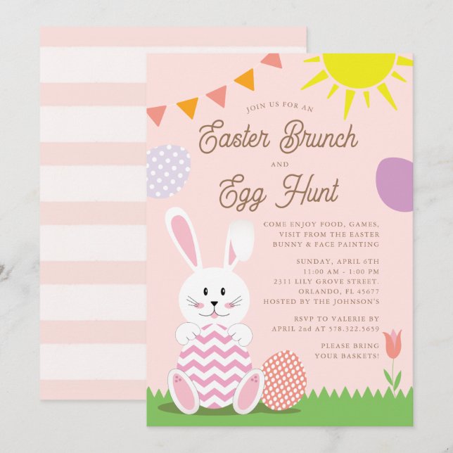 Niedlich Ostern Brunch & Eierjagd Urlaub Einladung (Vorne/Hinten)