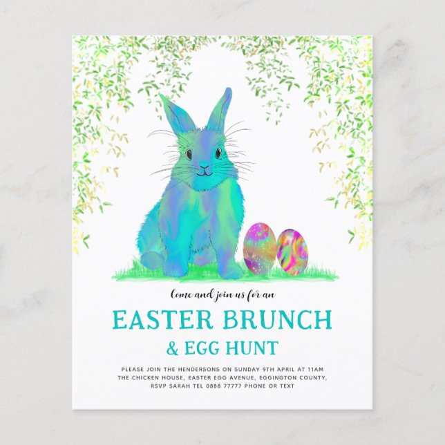 Niedlich Ostern Bunny Egg Hunt und Brunch Blau Flyer (Vorne)