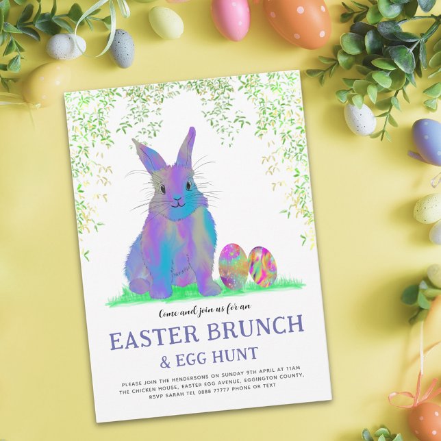 Niedlich Ostern Bunny Egg Hunt und Brunch Lila (Easter egg hunt brunch cute purple bunny and eggs watercolor garden party budget invitation)