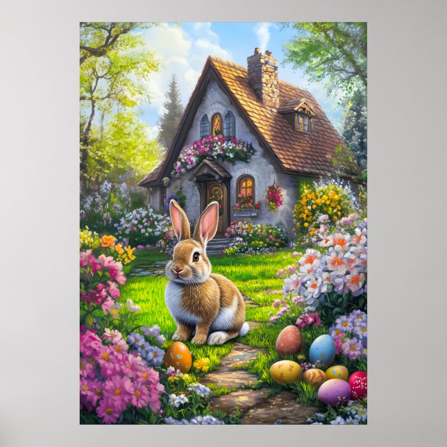 Niedlich Ostern Bunny Egg Jour Painting Poster (Vorne)