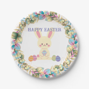 Niedlich Ostern Bunny Egg Kraut Gelb Rosa Grün Pappteller