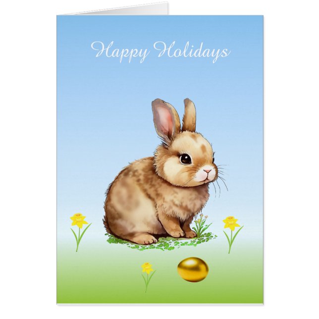Niedlich Ostern Bunny & Golden Egg auf Light Blue (Vorne)
