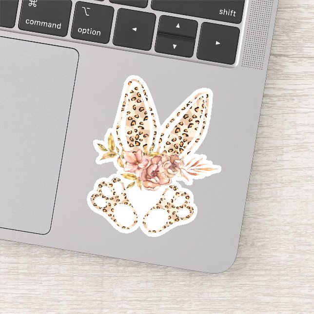 Niedlich Ostern Bunny Leopart Floral Vinyl Sticker (Detail)